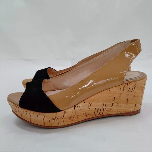 Fendi Tan and Black Wedge Shoes with Slingback Design - Picture 5 of 7
